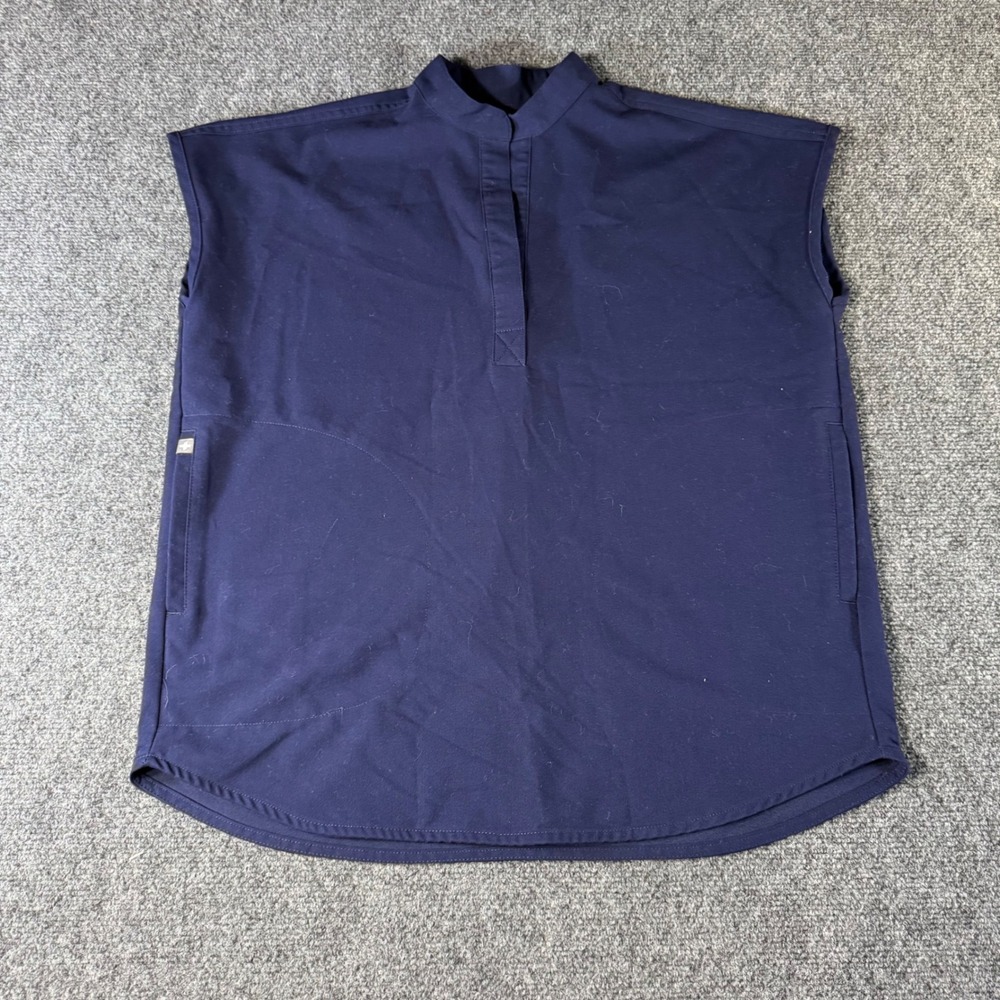 Figs Technical Collection Navy Blue Sleeveless Scrub Top XXS Mandarin Collar